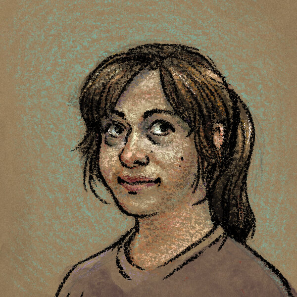 A colored pencil and ink styled digital portrait of the artist.